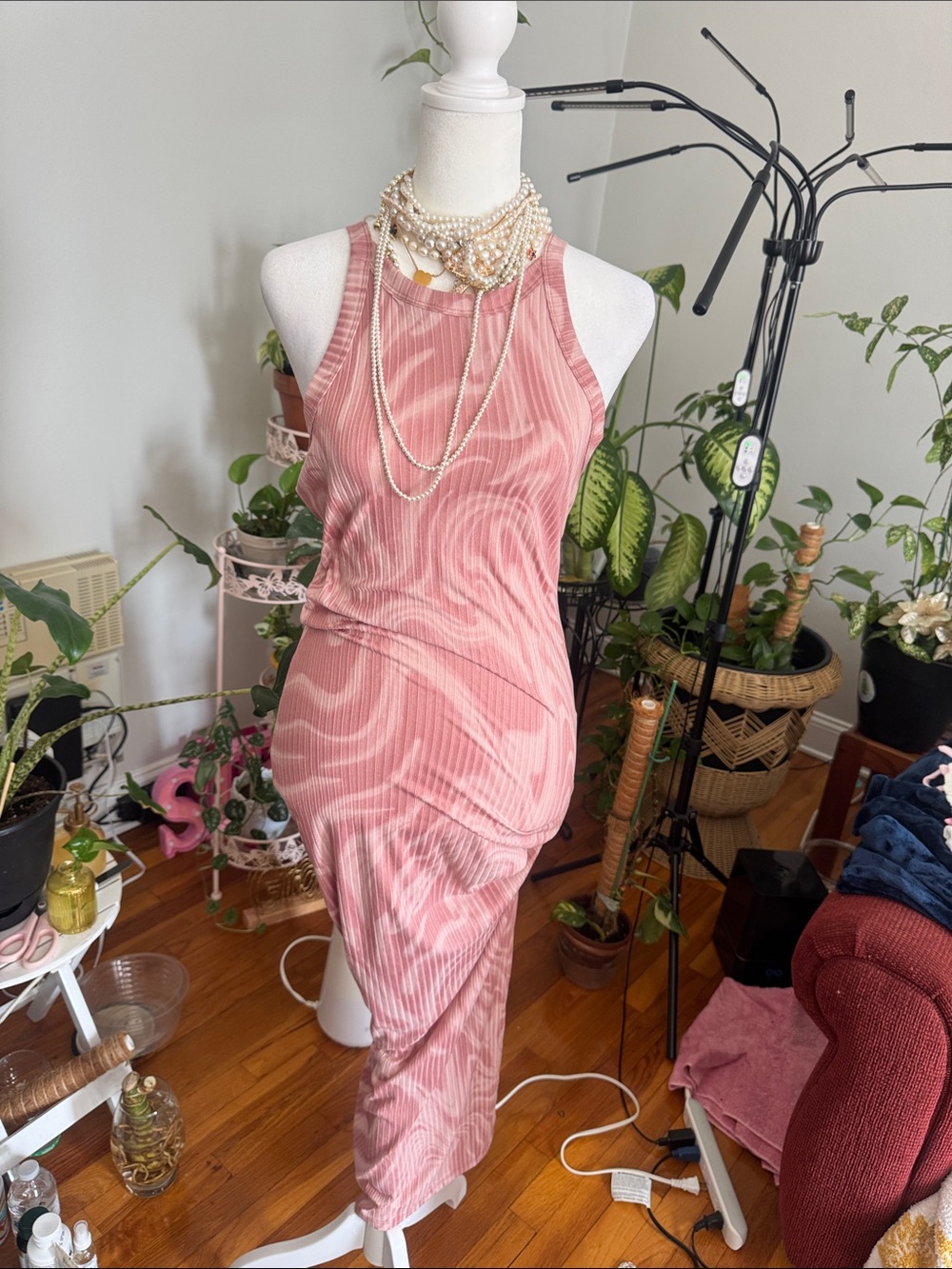 Sleeveless Pink Ribbed Baddie Tank Dress Small